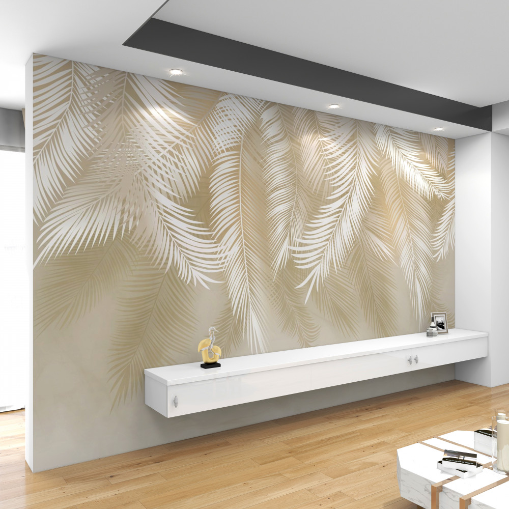 Fototapeta białe liście palmowe na beżowym tle