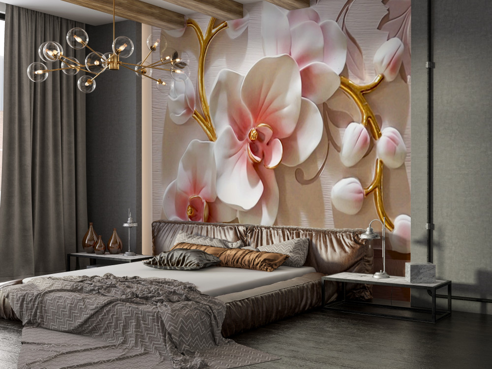 Fototapeta czerwono-białe orchidee z ogromnymi pąkami