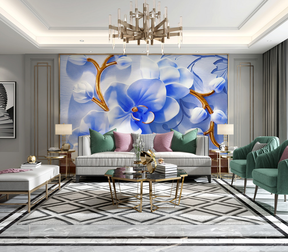 Fototapeta niebiańska orchidea ze złotymi gałęziami