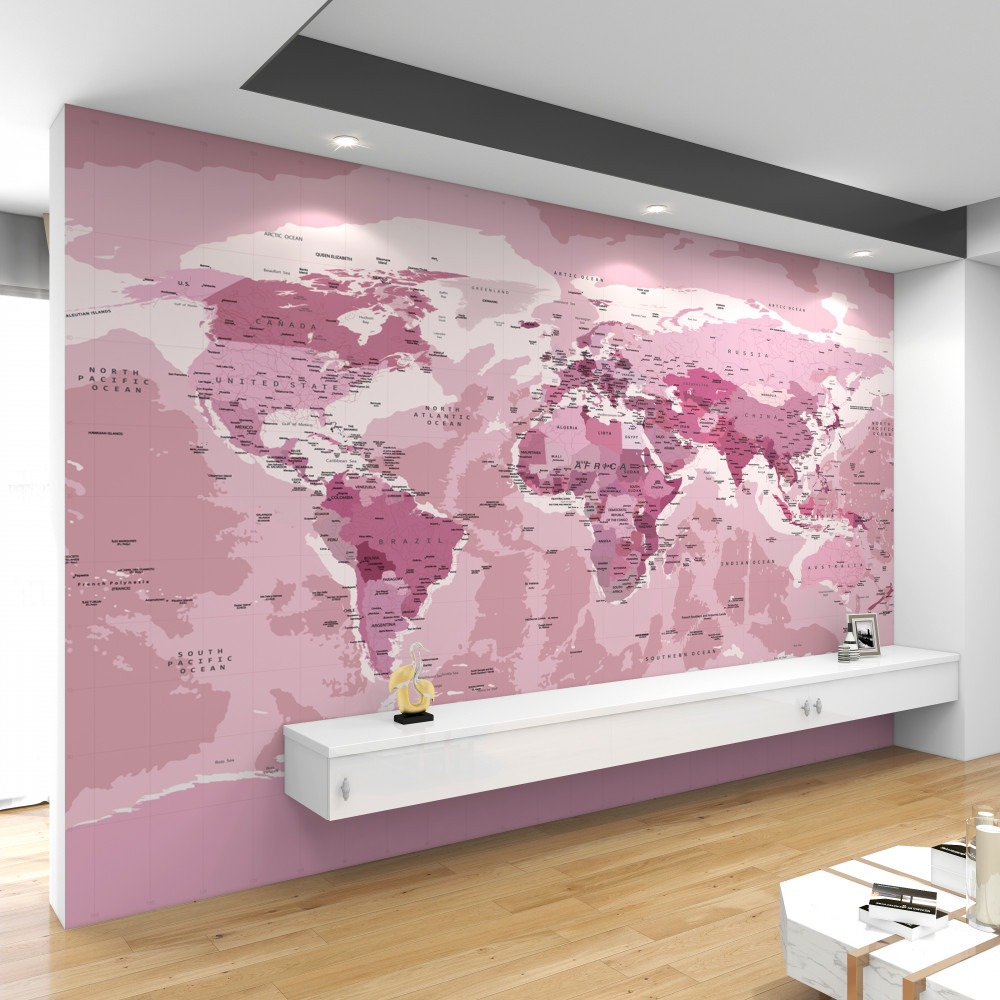 Fototapeta zwykła mapa świata w różowych kolorach