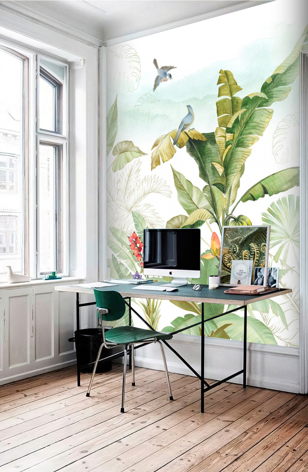 Fototapeta ptaki odpoczywają na tropikalnych liściach