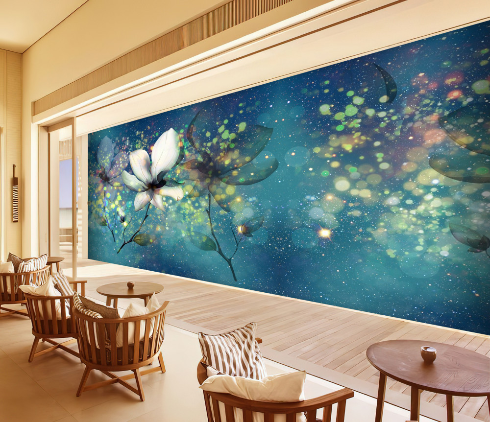 Fototapeta biały kwiat w gwiaździstą noc