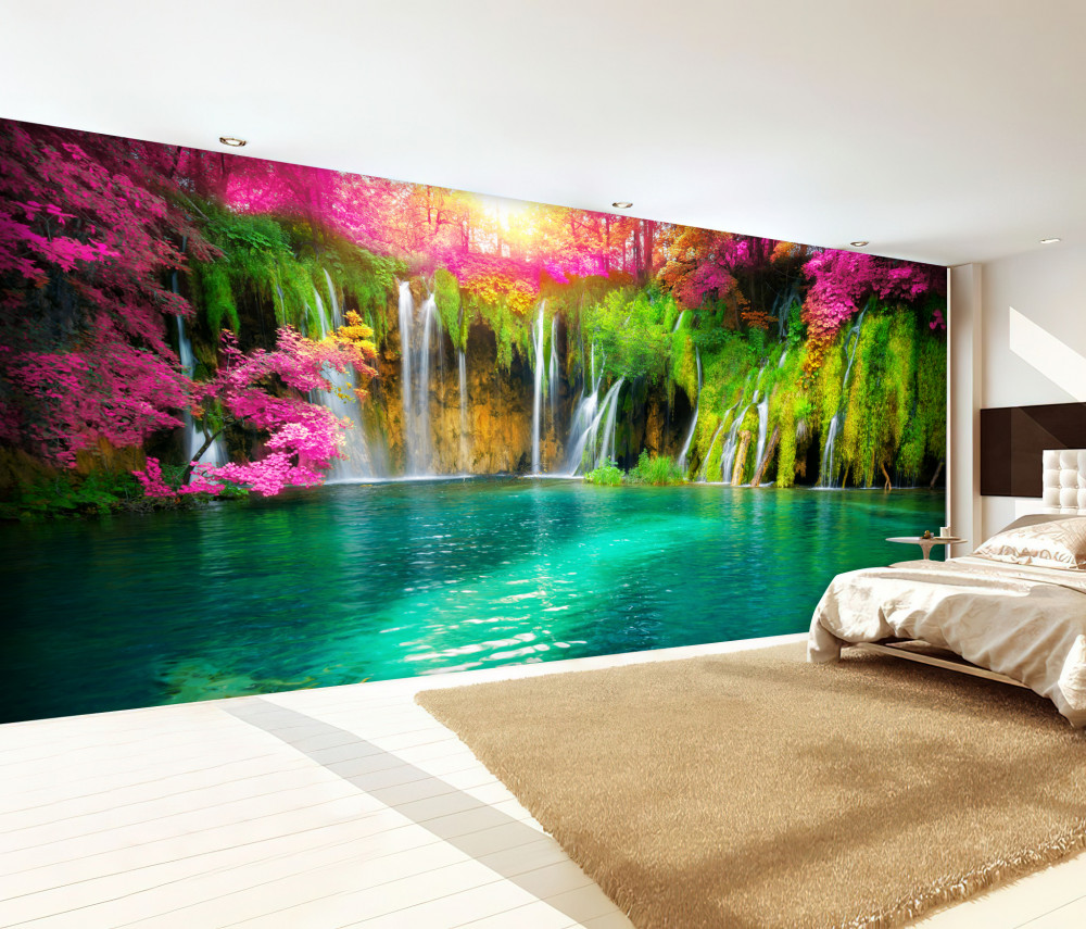 Fototapeta niebiańskie miejsce i czysta woda w pobliżu wodospadu