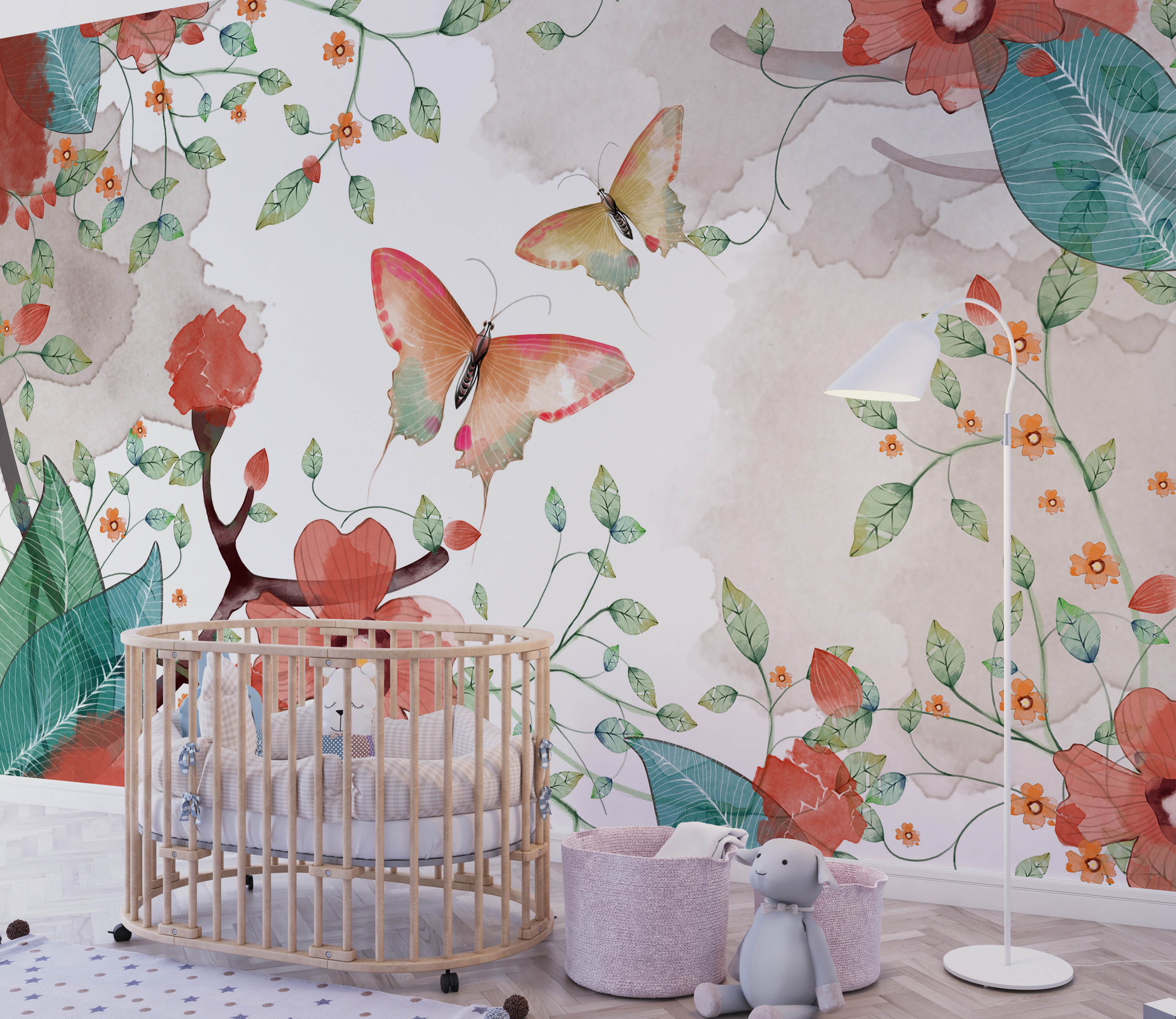 Fototapeta Akwarela kwiaty i motyle