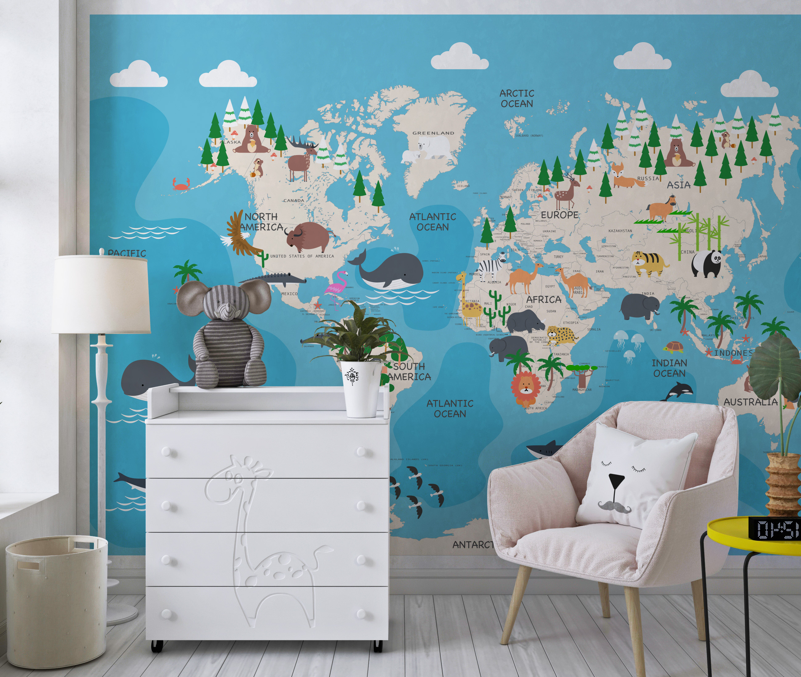 Fototapeta Mapa świata na niebieskim tle