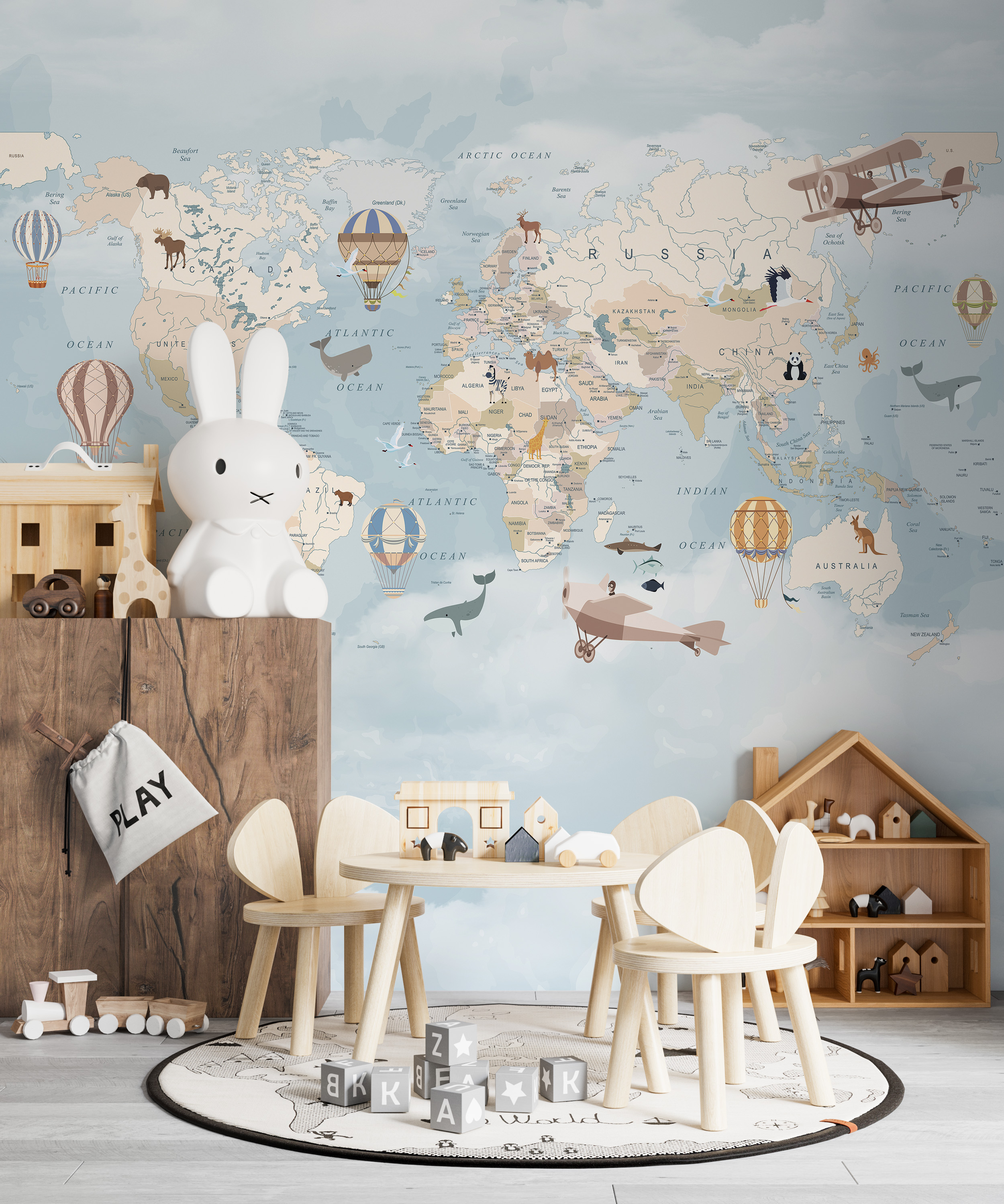 Fototapeta Mapa świata na tle chmur