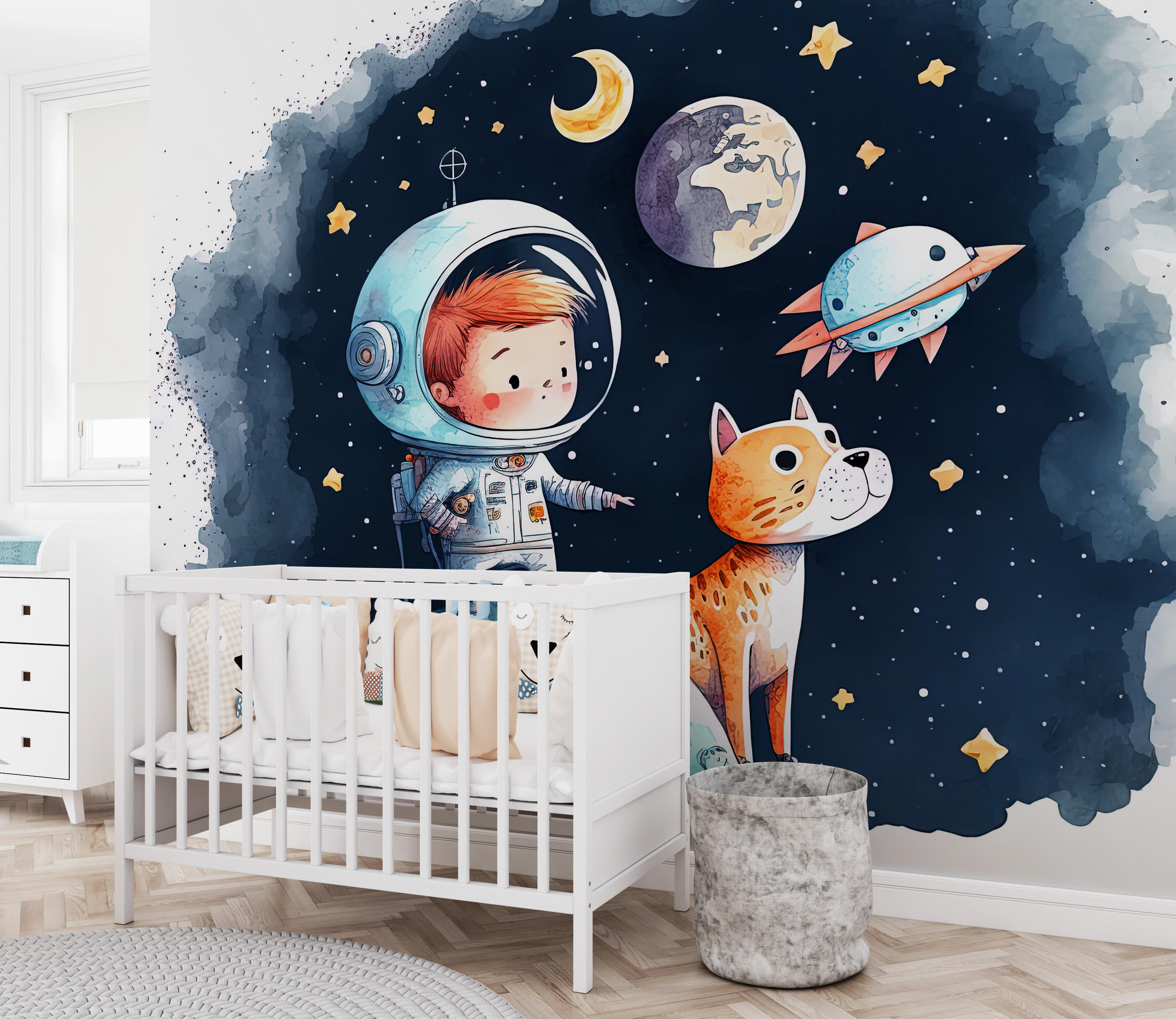 Fototapeta Chłopiec z psem w kosmosie