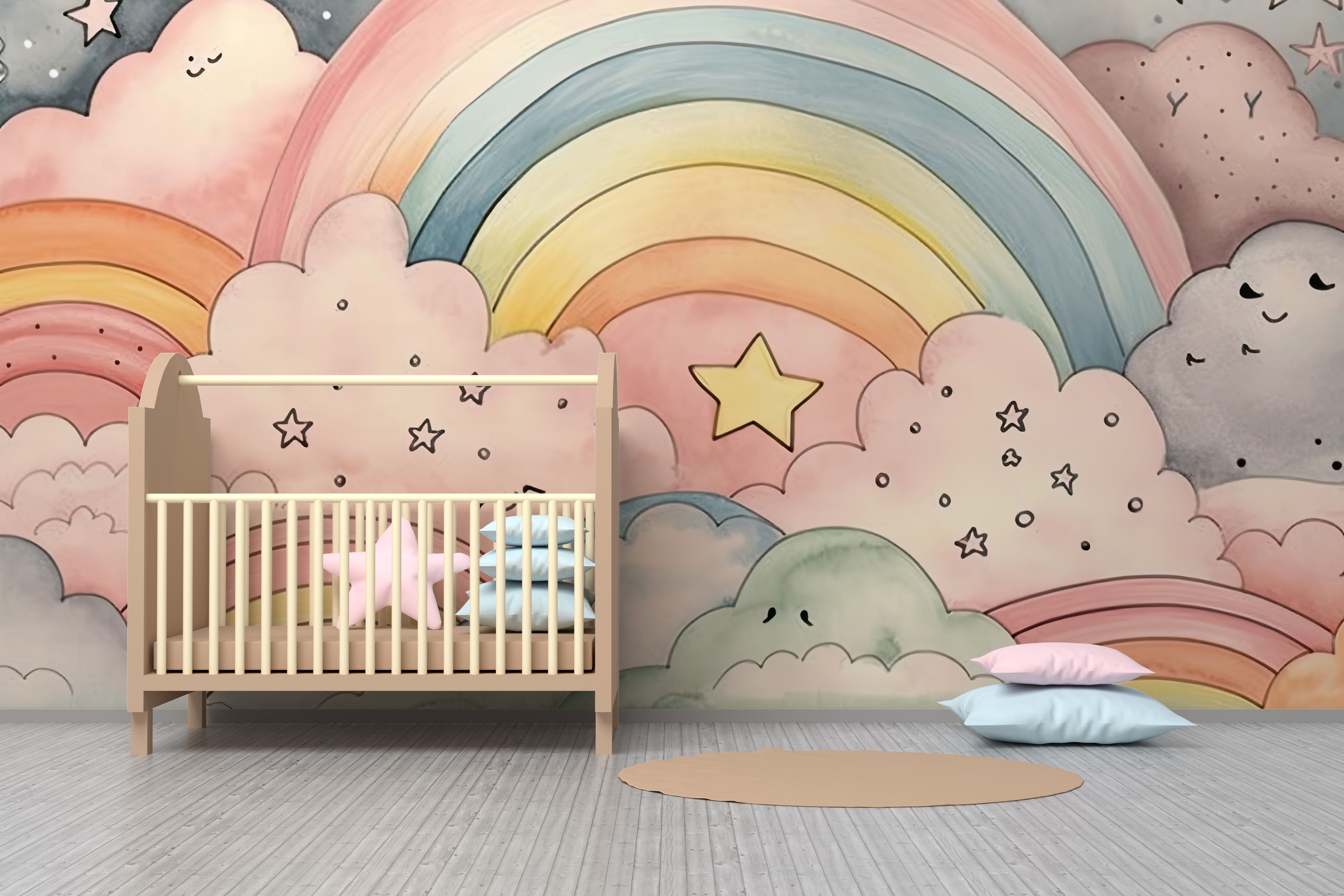 Fototapeta Tęcze w chmurach i gwiazdach