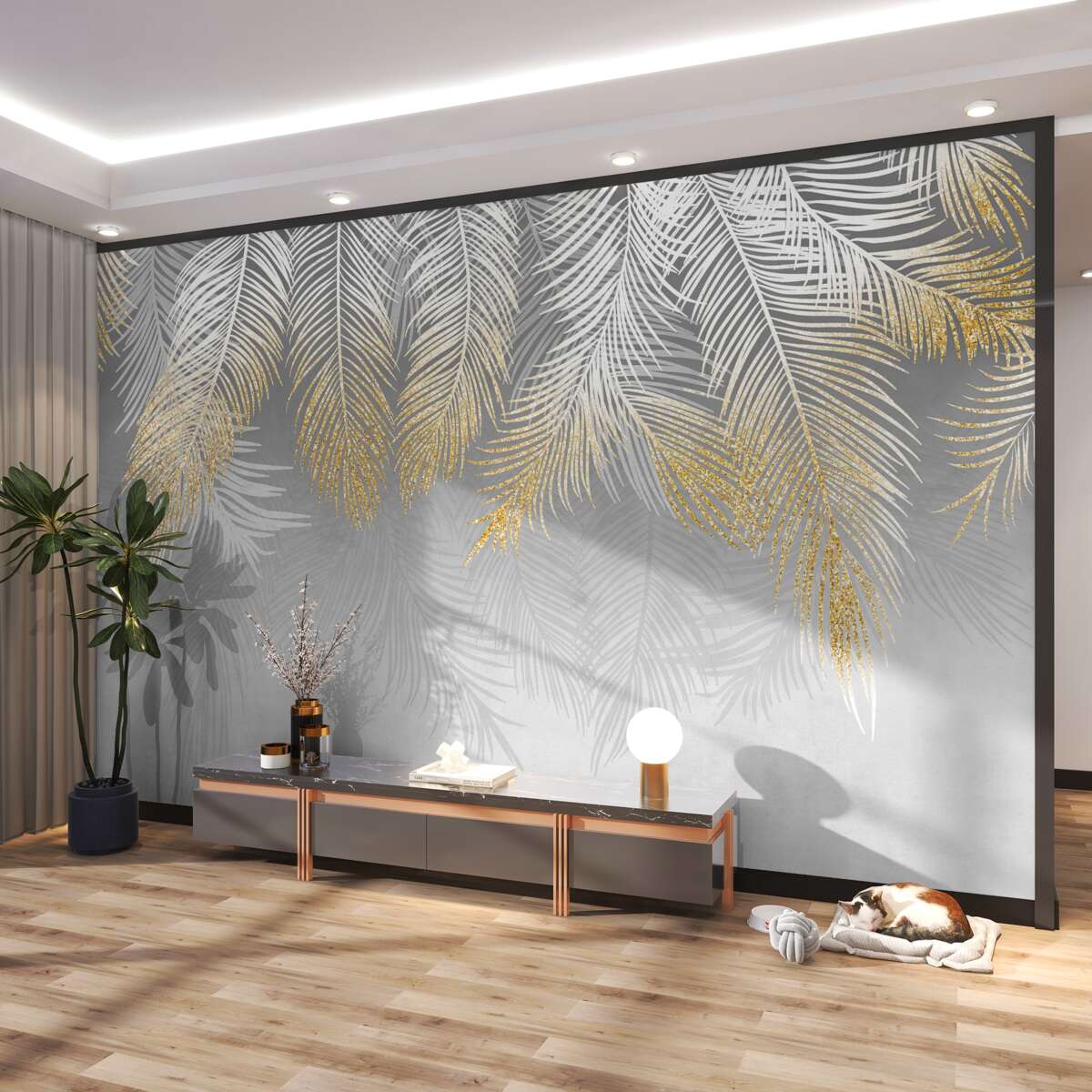 Fototapeta Biała i złota paproć