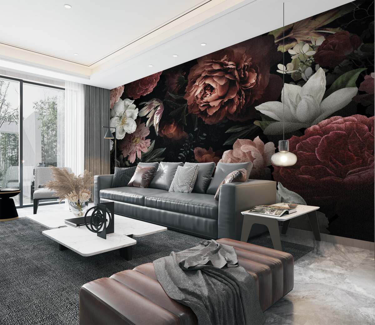 Fototapeta Różne kwiaty na czarnym tle