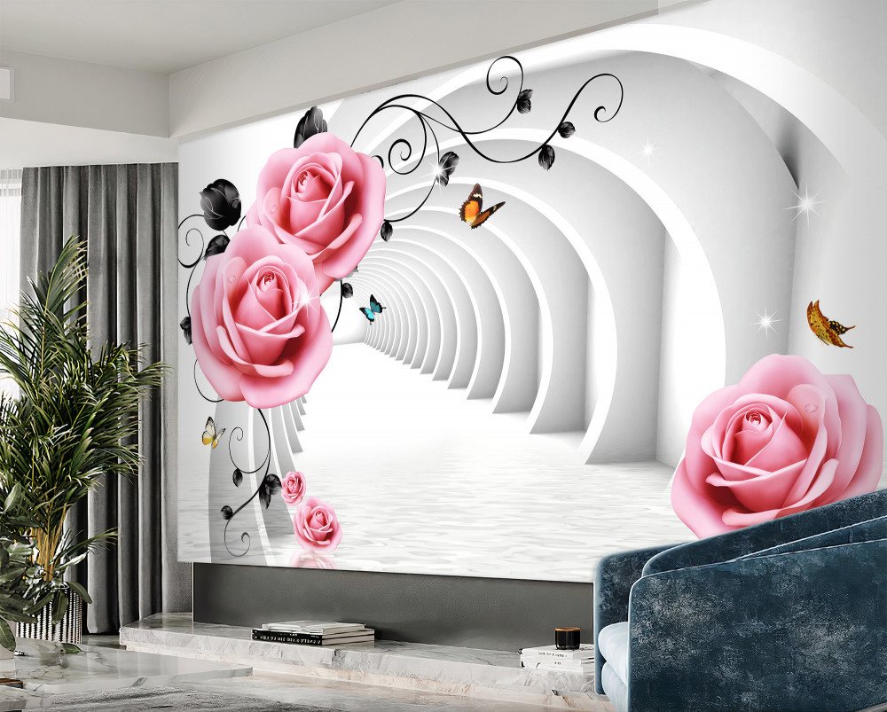 Fototapeta niekończący się tunel jasnych i różowych róż