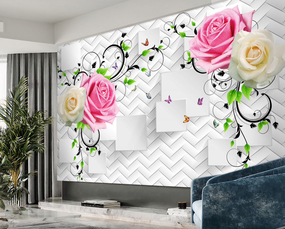 Fototapeta białe i różowe kwiaty róży na abstrakcyjnym tle