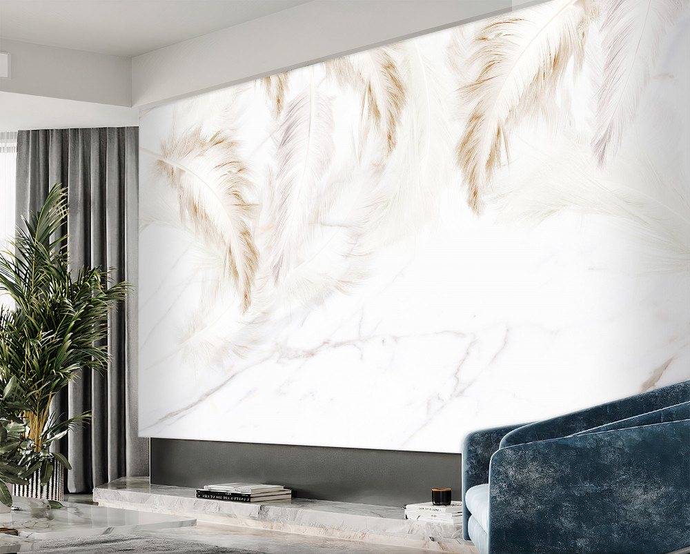 Fototapeta pióra o złotych proporcjach na jasnym tle