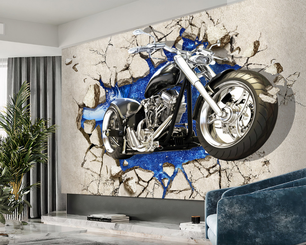 Fototapeta czarny motocykl namalowany na ścianie