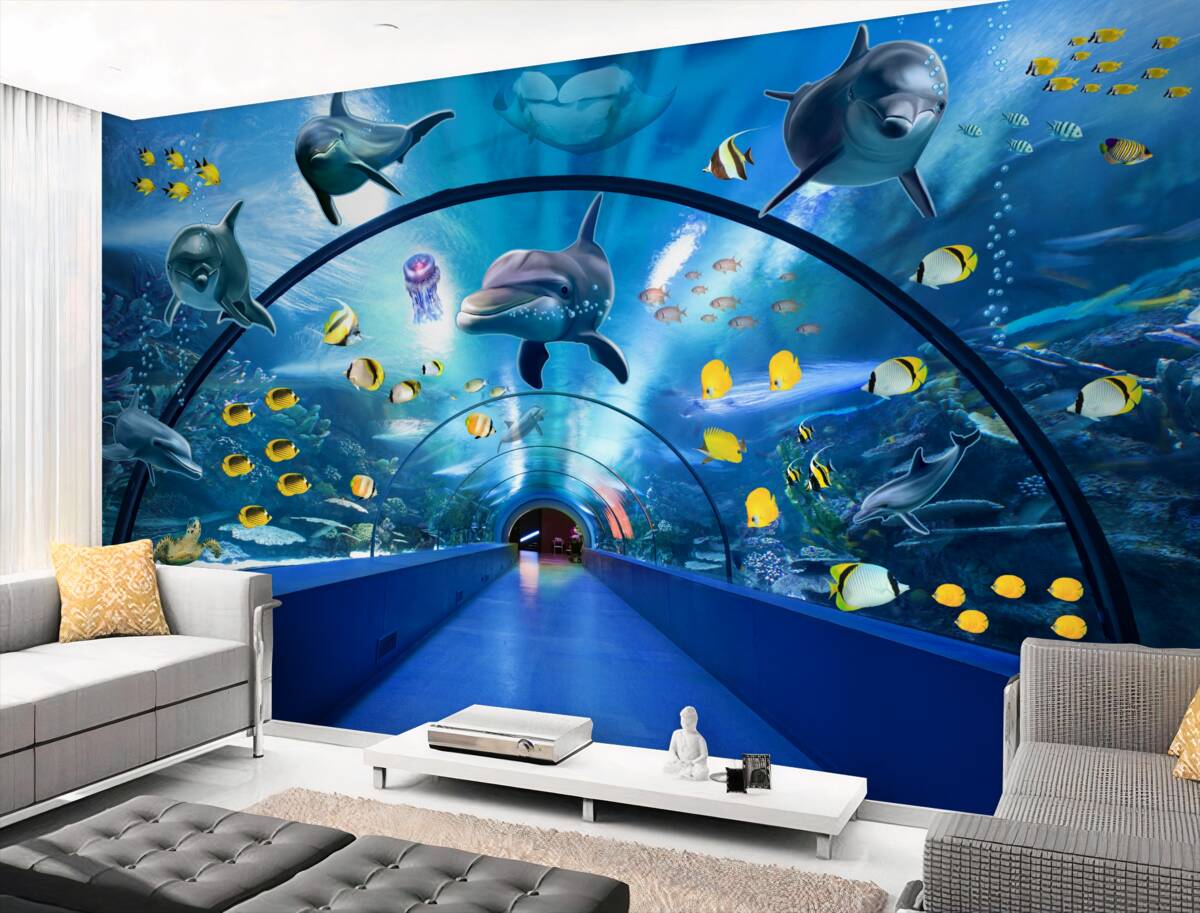 Fototapeta Delfiny i ryby w akwarium