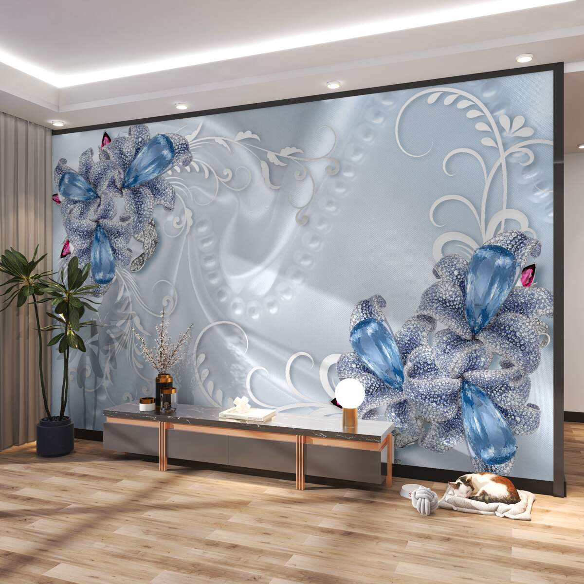 Fototapeta abstrakcyjne kwiaty wykonane z kamieni szlachetnych i srebra