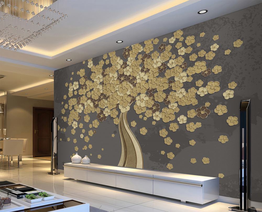 Fototapeta drzewo ze złotymi kwiatami w nocy