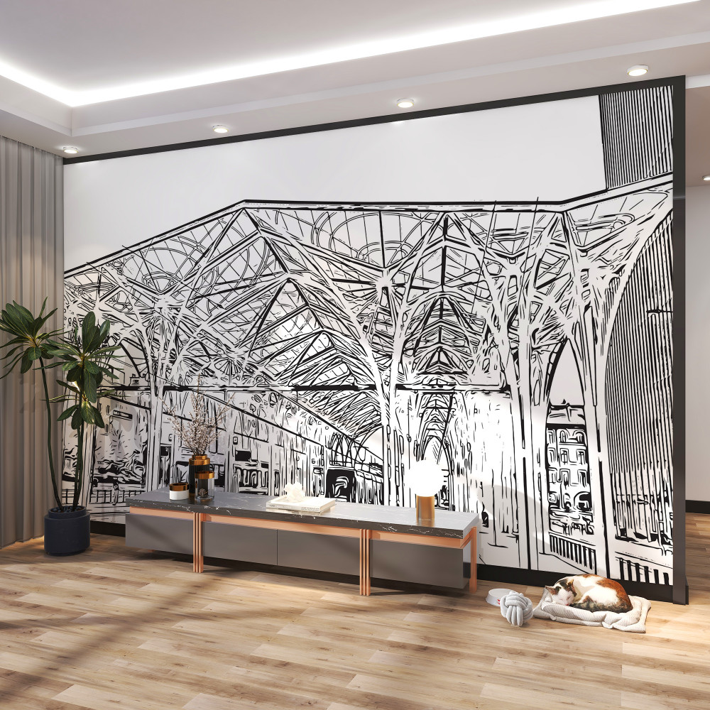 Fototapeta dworzec kolejowy i pomalowane pociągi