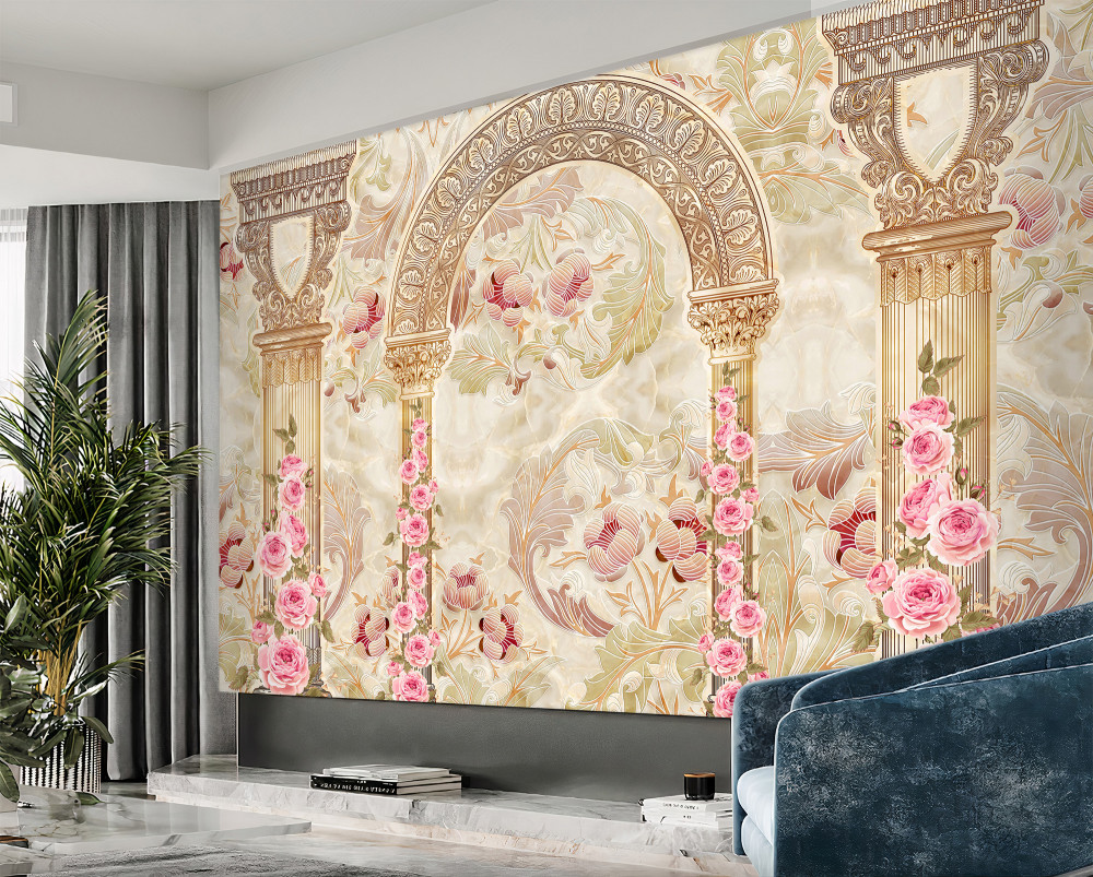 Fototapeta klasyczne łuki w kwiatach róży