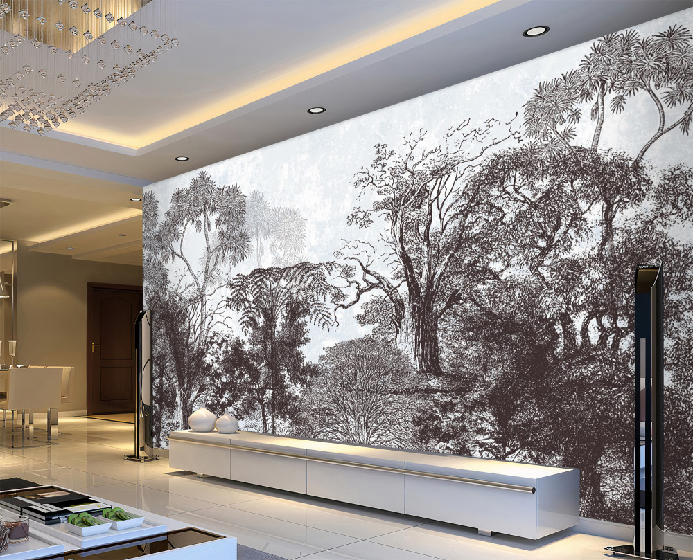 Fototapeta krajobraz lasu w czerni i bieli