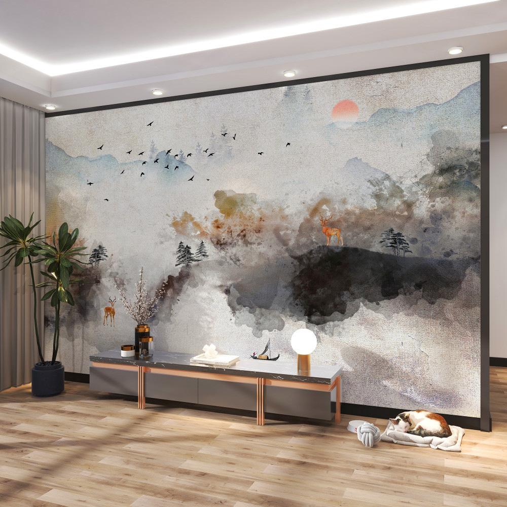 Fototapeta piękny jesienny krajobraz o zachodzie słońca