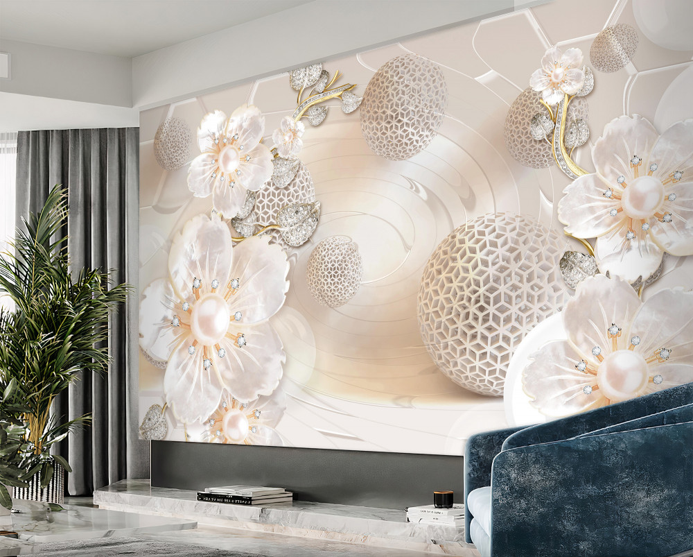 Fototapeta lekkie pływające kulki i białe kwiaty