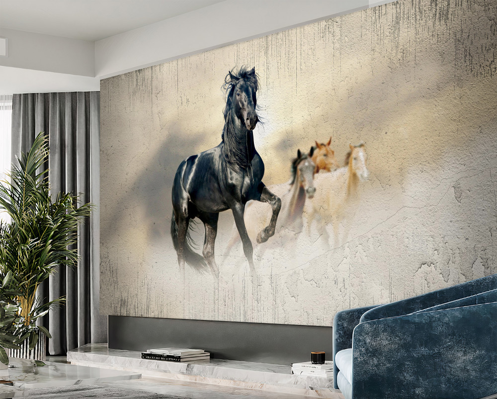 Fototapeta zagroda koni spacerujących po łące