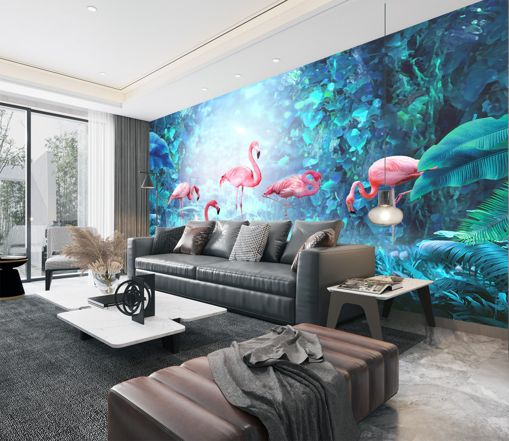 Fototapeta różowy flaming w nocnej wodzie