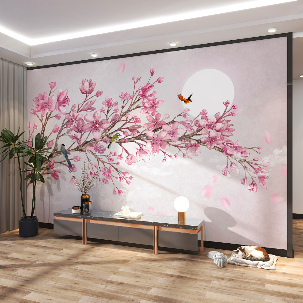 Fototapeta wspaniała różowa gałąź magnolii w jasny dzień