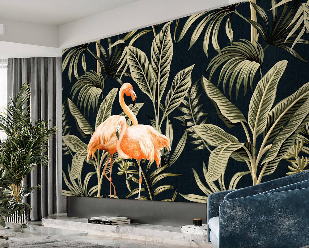 Fototapeta różowy flaming spacerujący po lesie