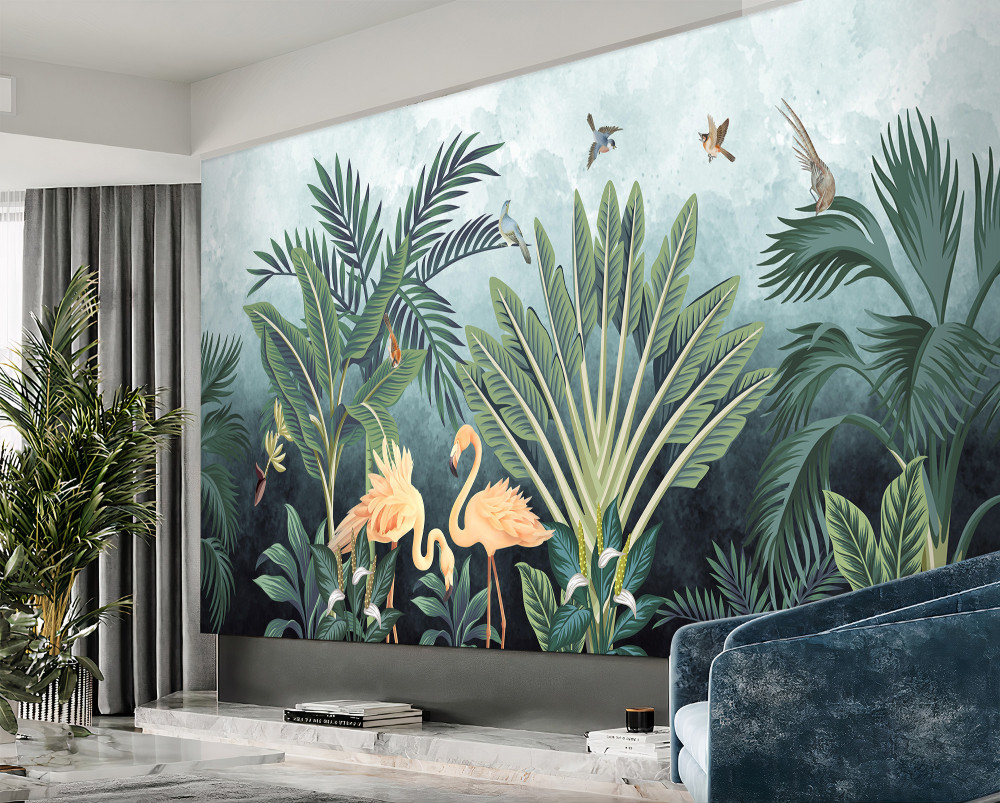 Fototapeta różowy flaming na wodzie w dżungli