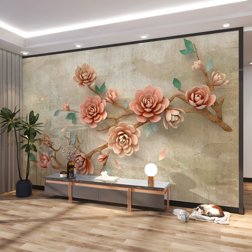 Fototapeta gałąź brązowych pąków podczas deszczu