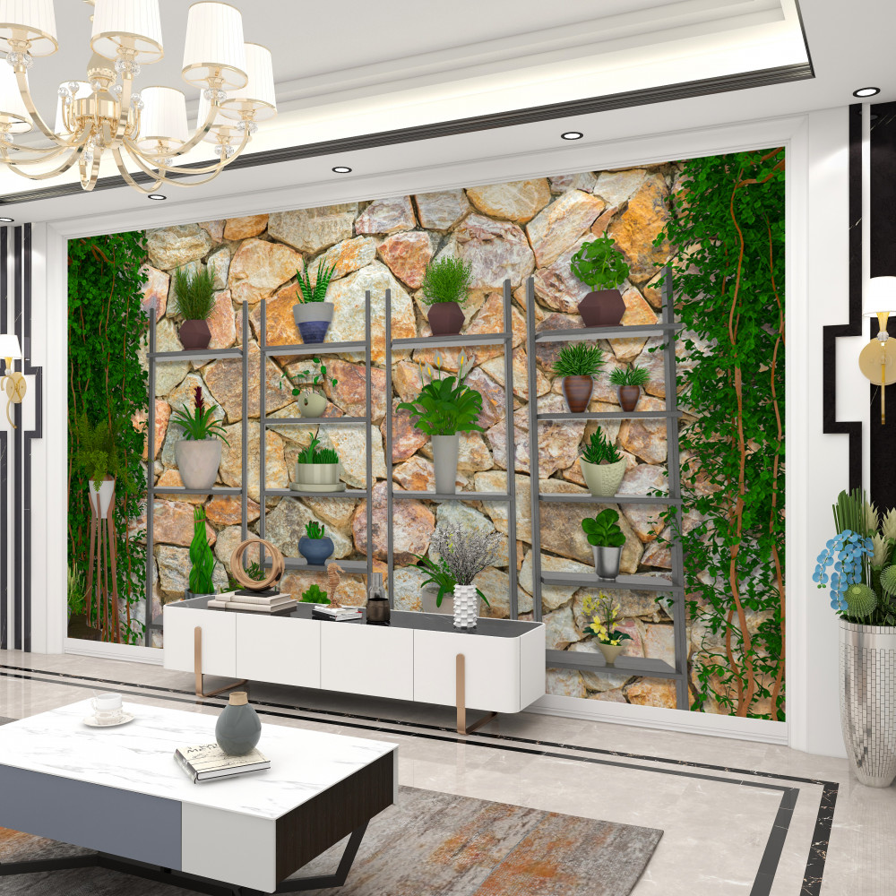 Fototapeta zielone rośliny w doniczkach na półce