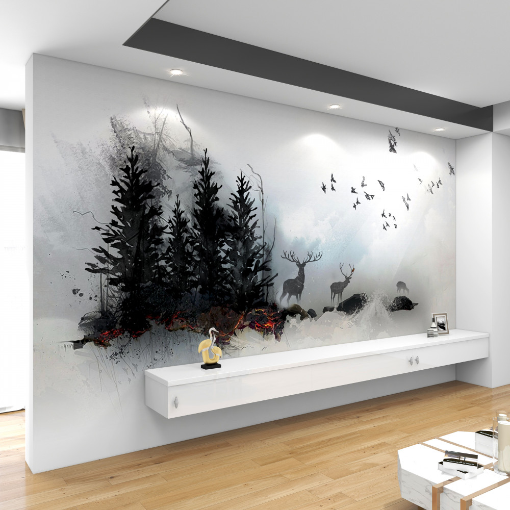 Fototapeta jeleń towarzyszący stadu ptaków