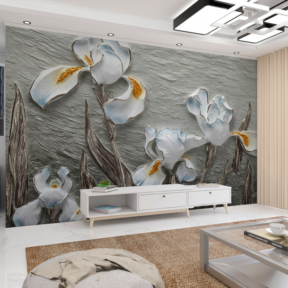 Fototapeta białe irysy na silnym wietrze