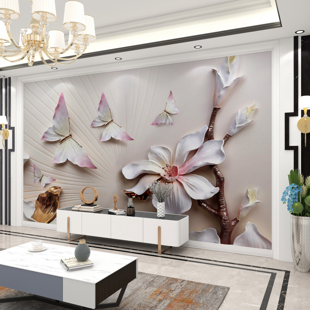 Fototapeta motyle nad białymi kwiatami