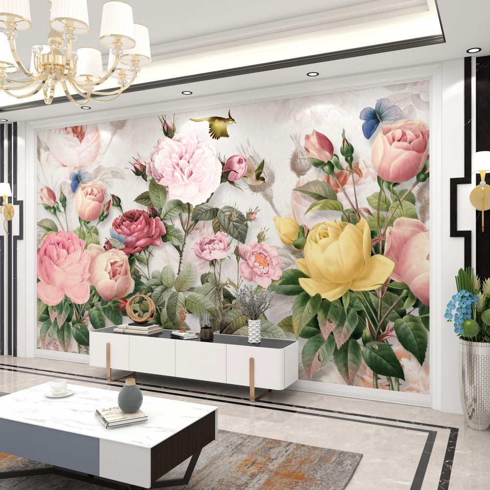 Fototapeta jasna kompozycja letnich kwiatów, zielonych liści