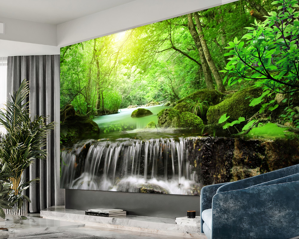 Fototapeta promienie słoneczne przechodzą do wodospadu