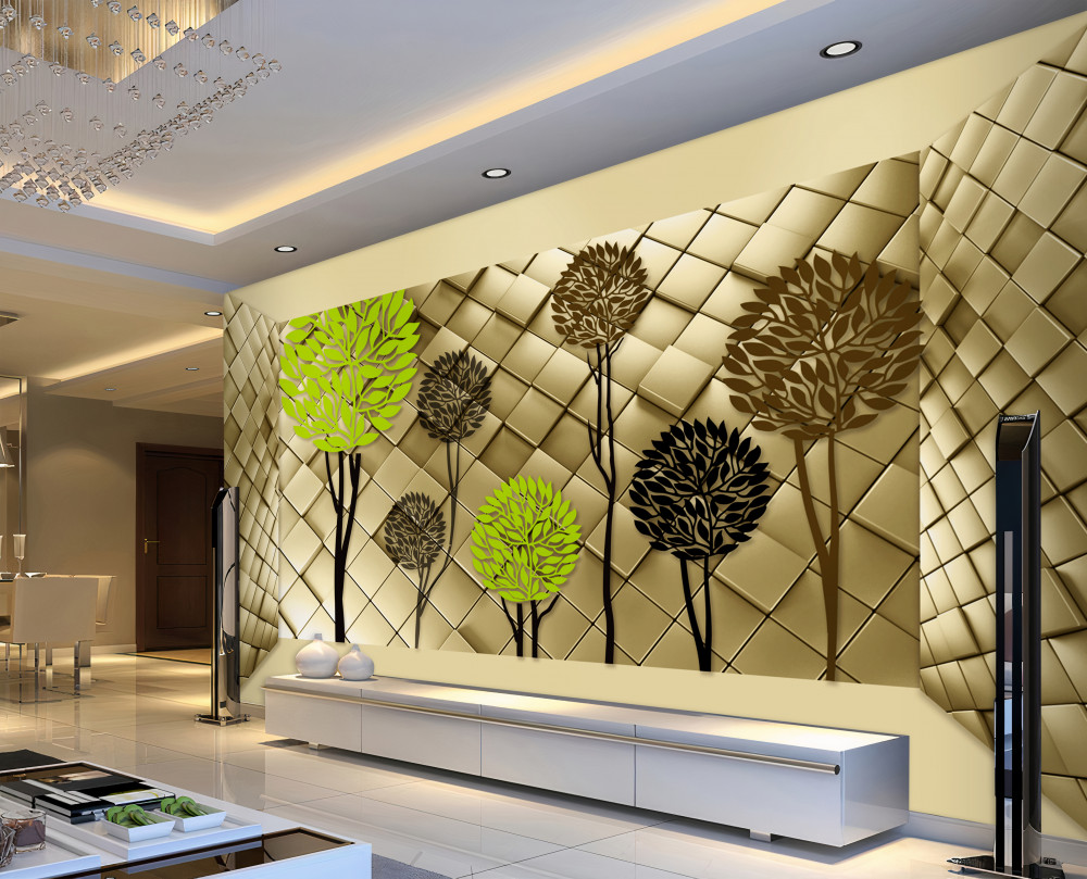 Fototapeta zielone i brązowe abstrakcyjne kwiaty na złotym tle