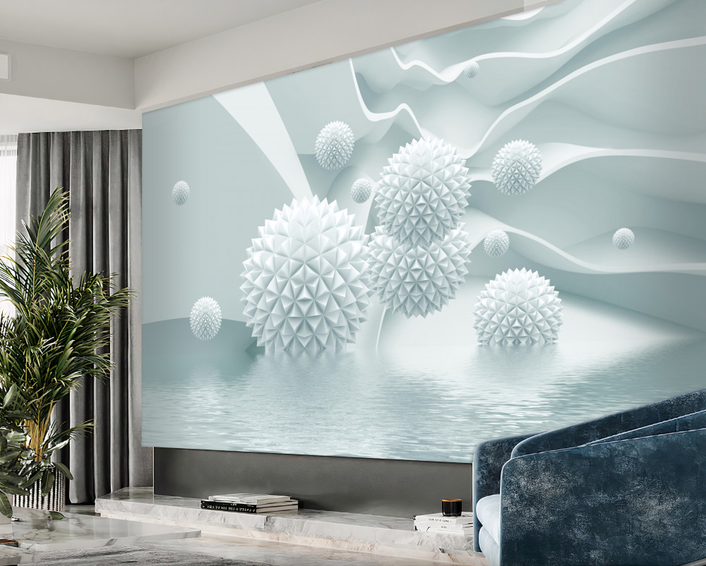 Fototapeta białe spiczaste kule w zerowej grawitacji