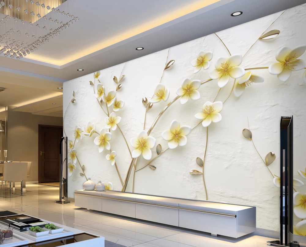 Fototapeta białe gałęzie magnolii z żółtym środkiem