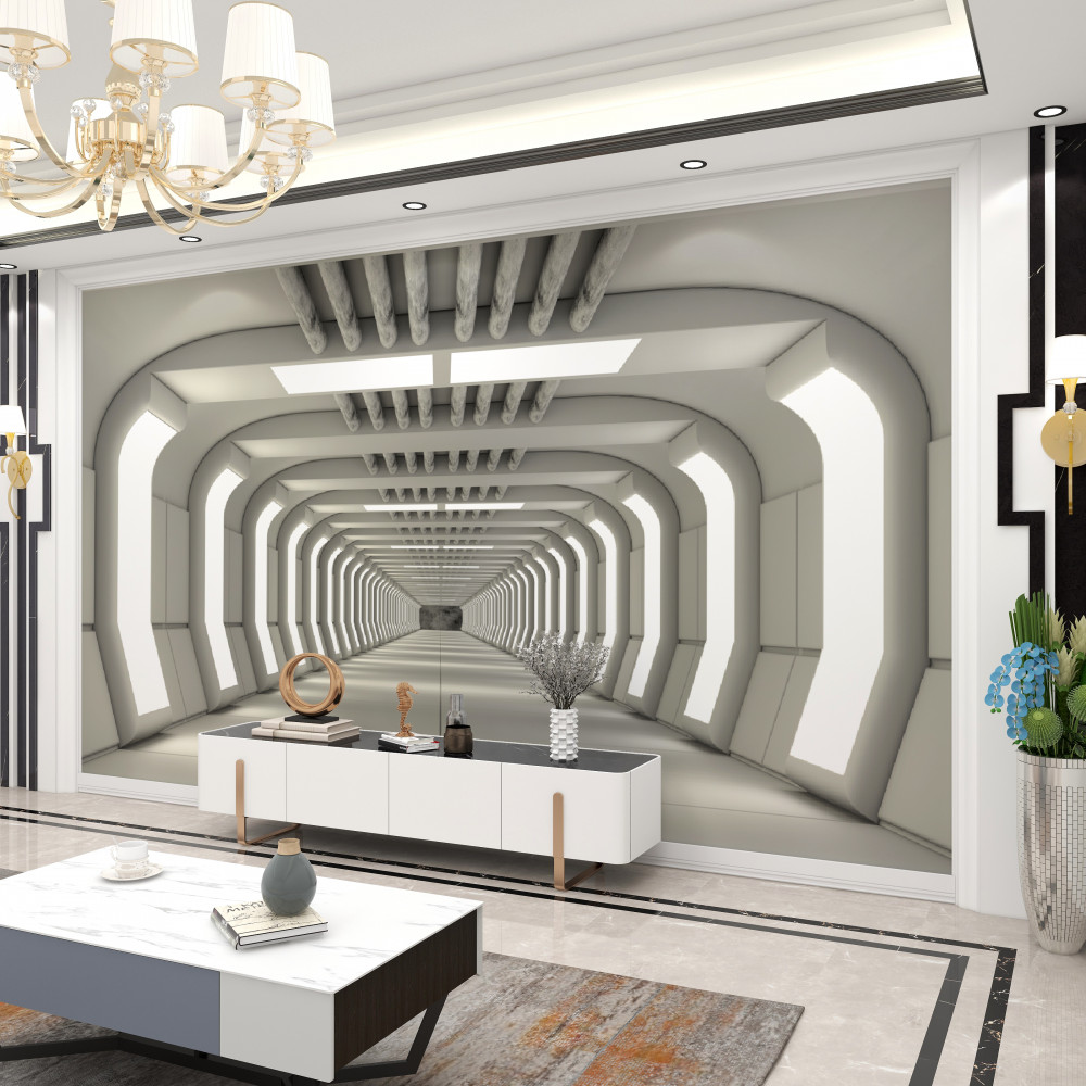 Fototapeta futurystyczny, niekończący się korytarz z oświetleniem