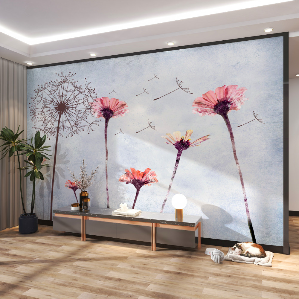 Fototapeta gerbery i maki przy silnym wietrze