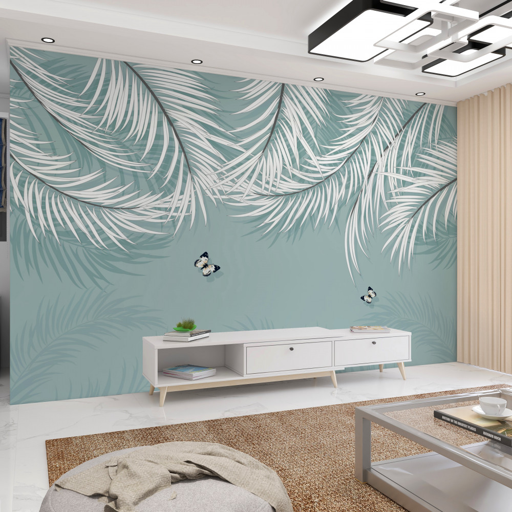 Fototapeta motyle pod liśćmi palmowymi