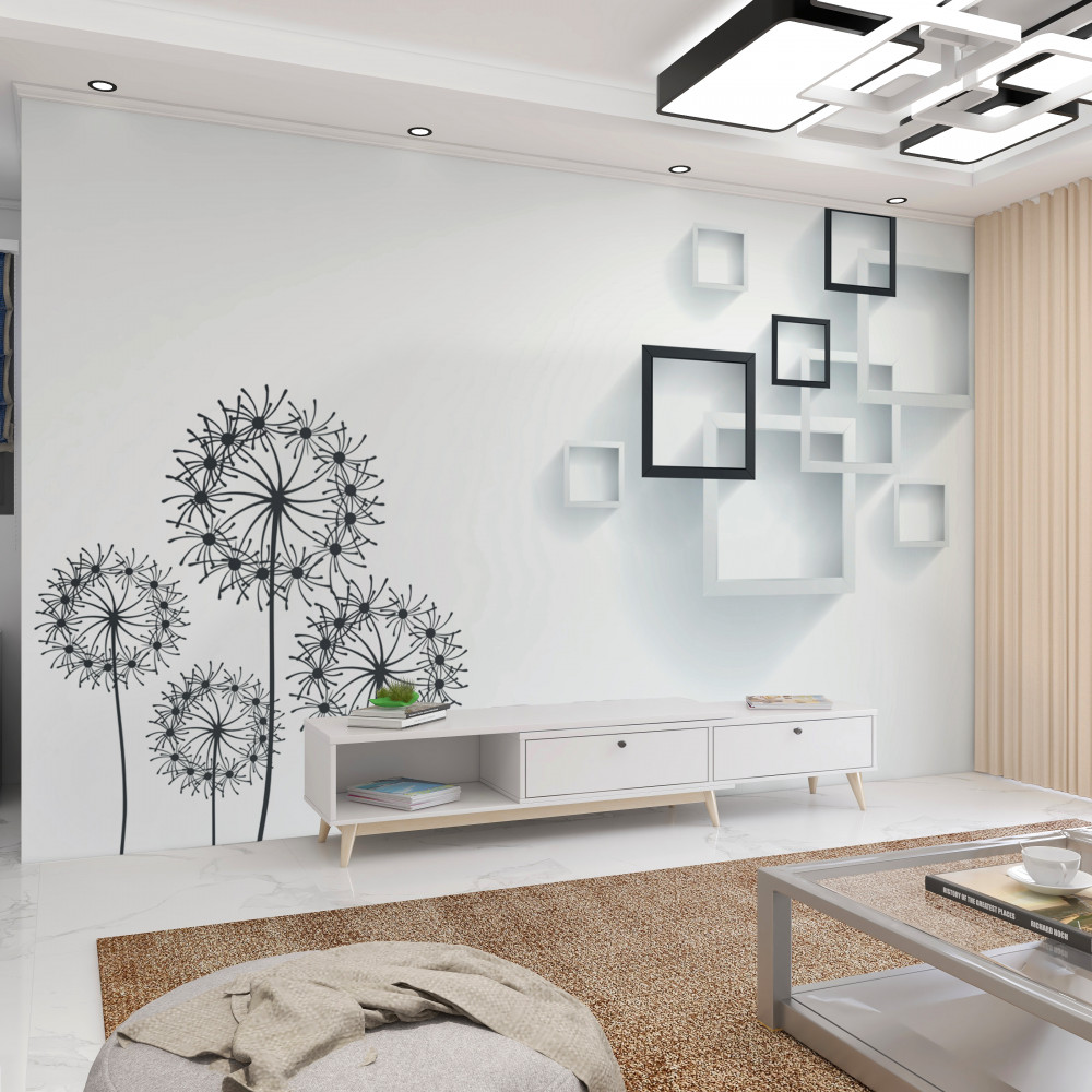 Fototapeta mniszek lekarski na białym tle z geometrią