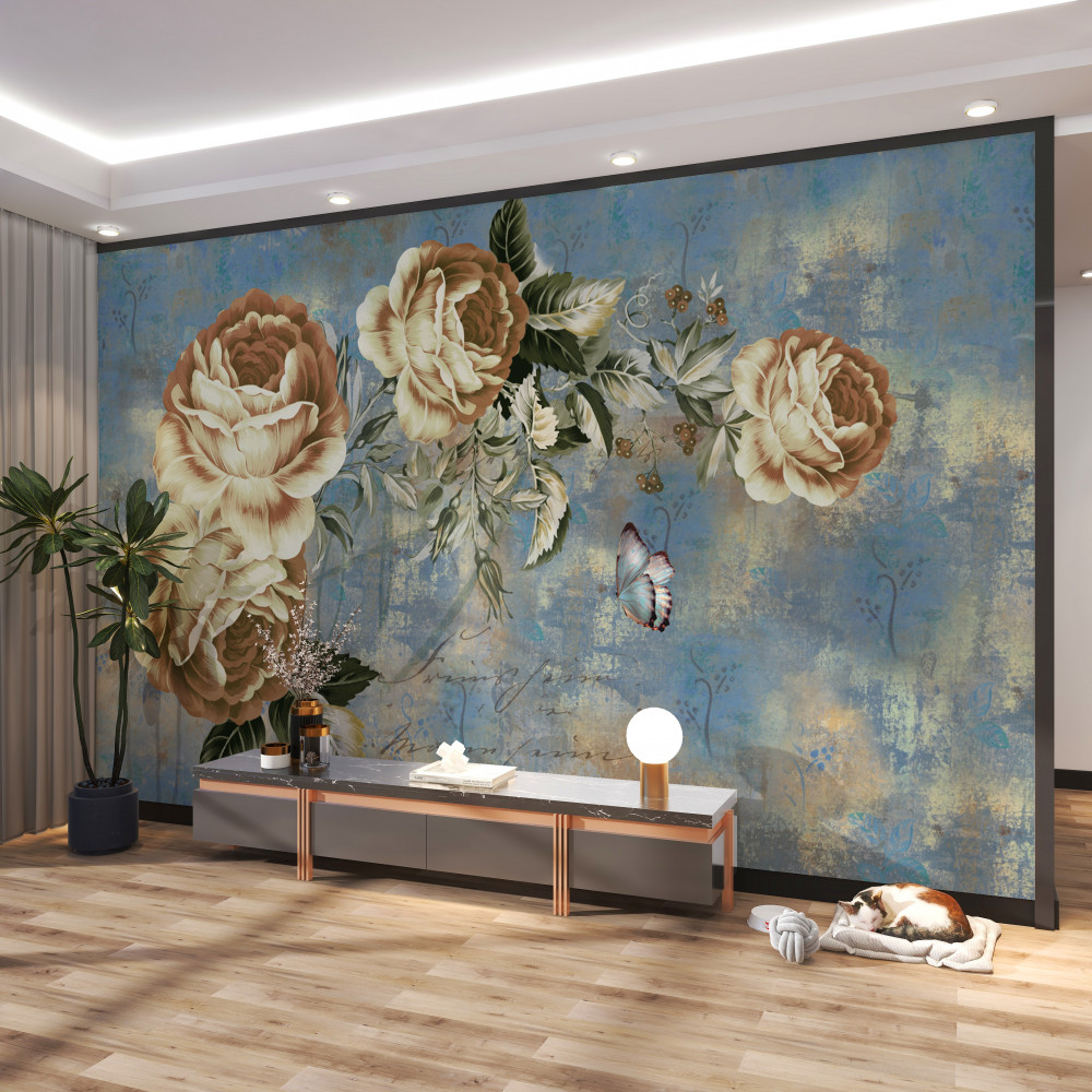 Fototapeta gałąź delikatnych kremowych kwiatów nad wodą