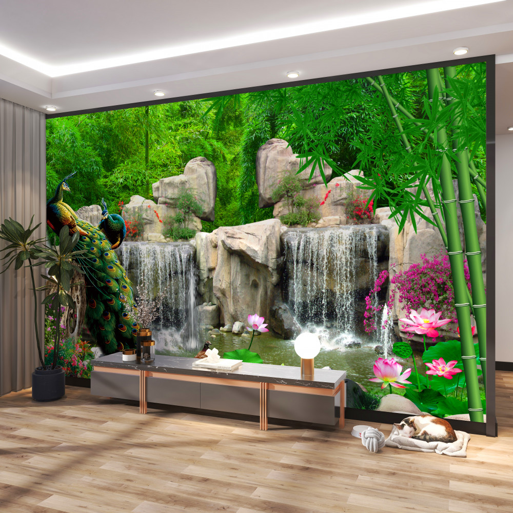 Fototapeta spokojne wody w gęstym zielonym lesie