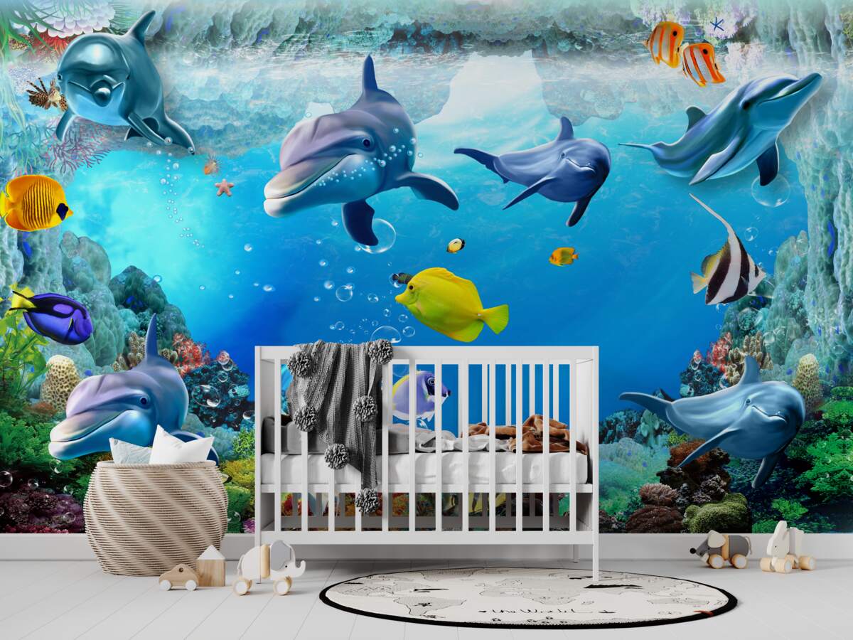 Fototapeta Delfiny i ryby w podwodnym świecie