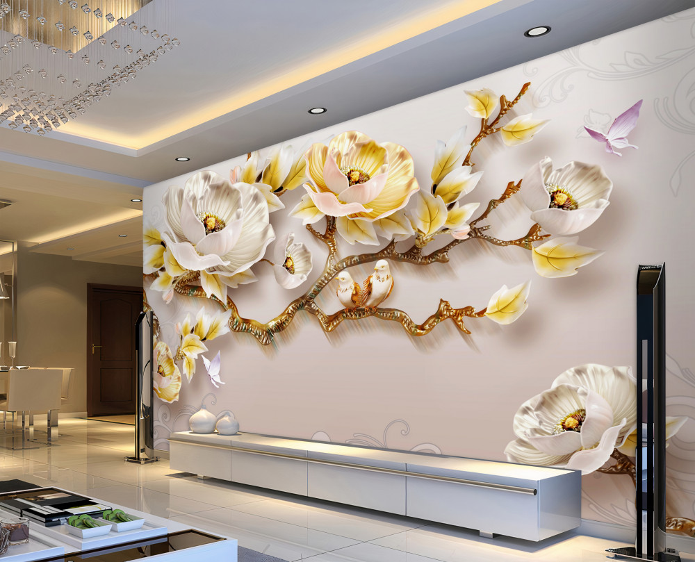 Fototapeta wysadzane klejnotami gałęzie magnolii i złoto