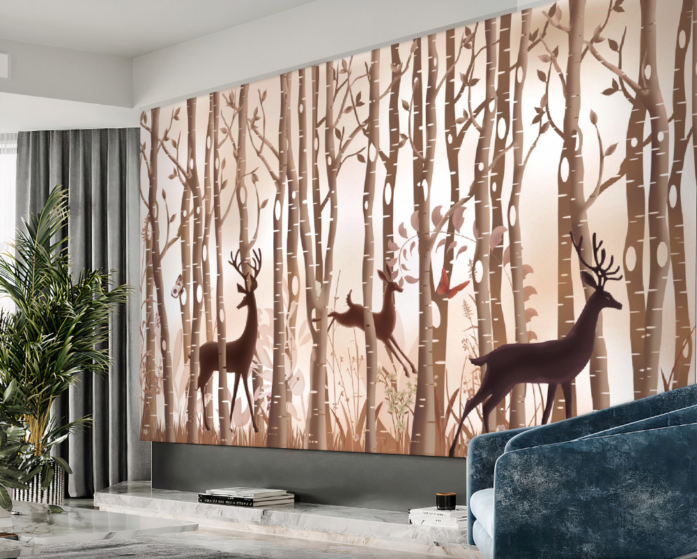 Fototapeta spacer jeleni w smukłym lesie